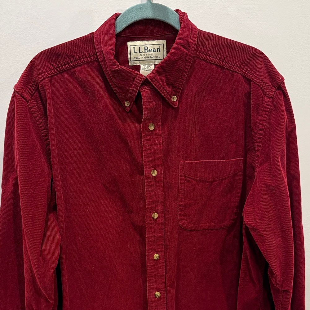 L.L. Bean Corduroy Button Down Long Sleeve Shirt Burgundy